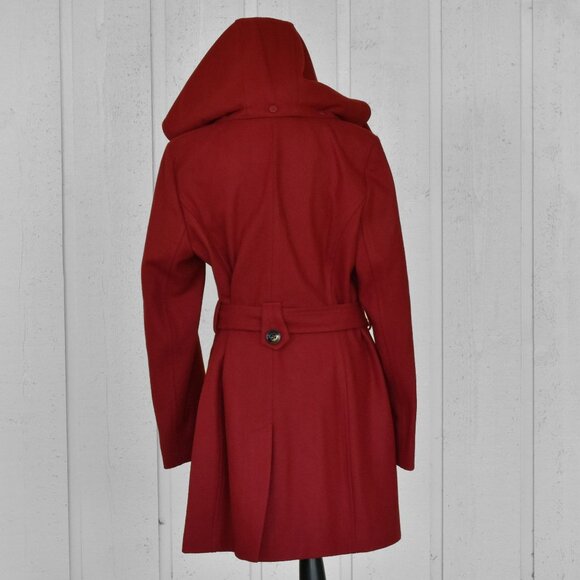 London Fog Women's Double Lapel Thigh Length Button Front Wool Coat w/Belt Red - Picture 6 of 13